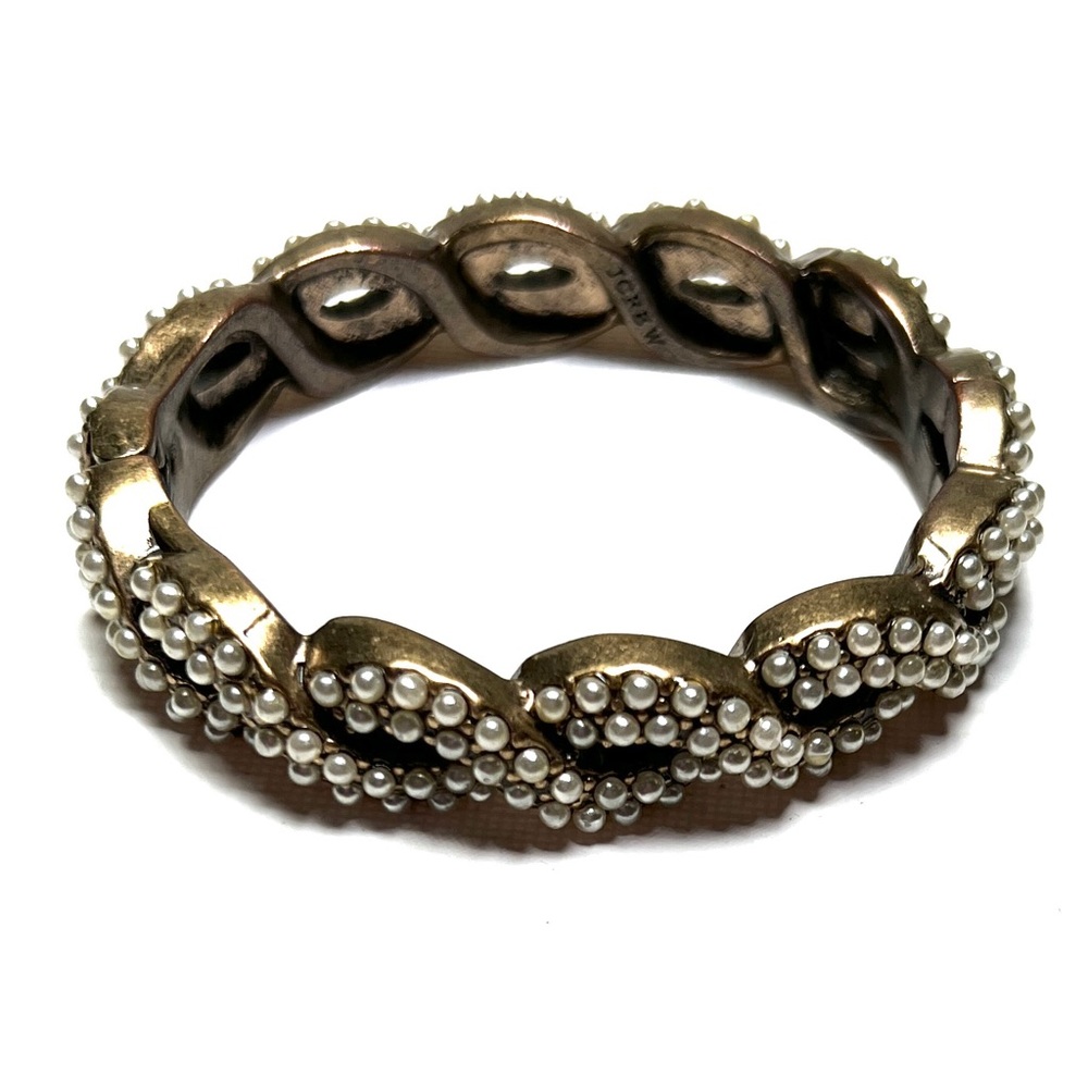 J Crew faux seed pearl intertwined hinged bracelet cuff w dust bag